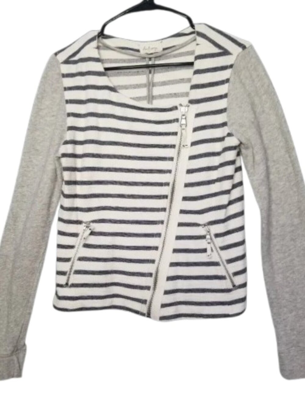 Lou and Grey Full Zip Blouse Blue Gray White Zip Pockets XS